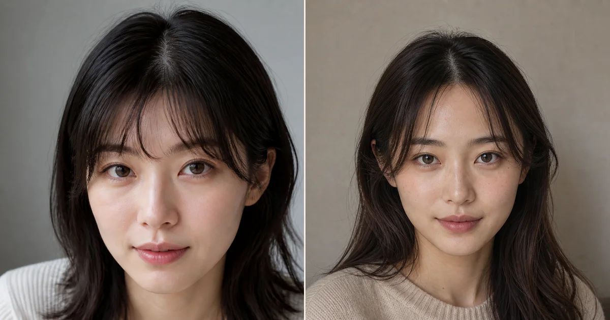 生えぐせで割れやすいとき、落ち着いた印象に寄せるための前髪の決め方の編集参考写真