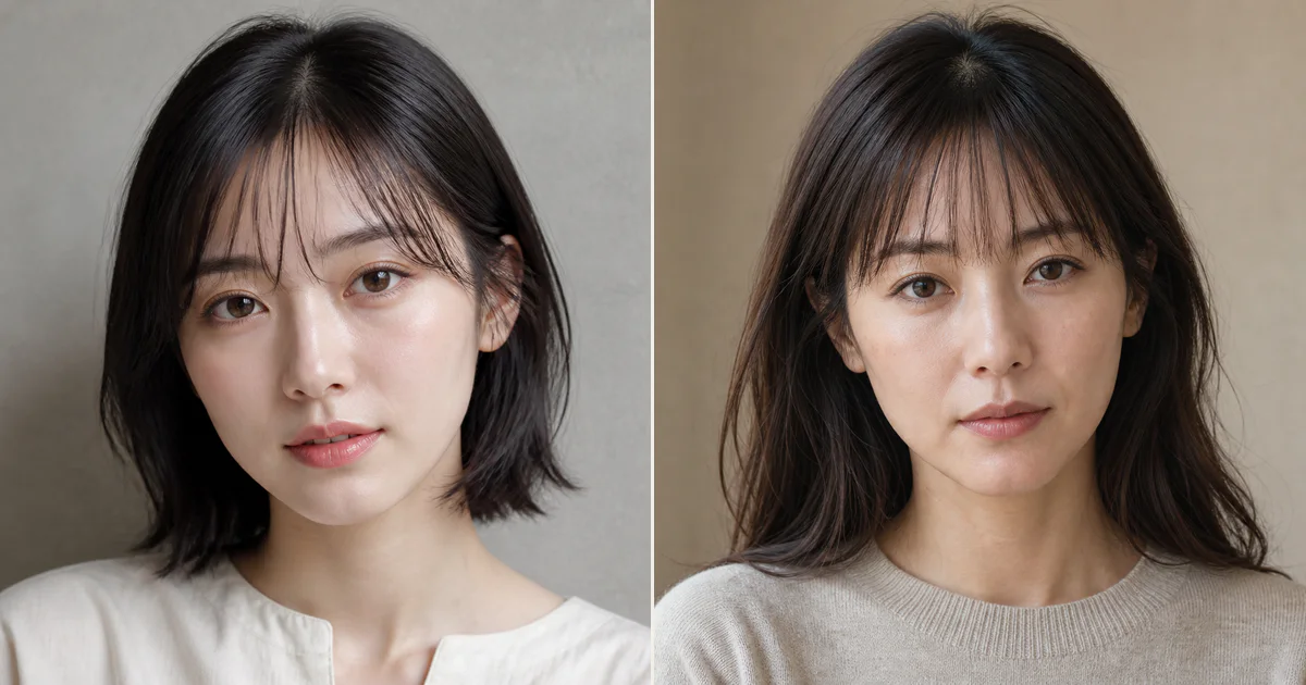細い髪で透けやすいとき、丸みと軽さを残すための前髪の決め方の編集参考写真