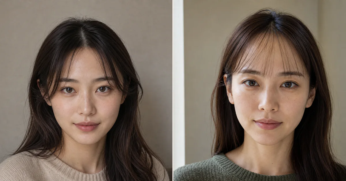 額の見える量｜「中」と「中〜やや多め」の違いの比較用編集写真