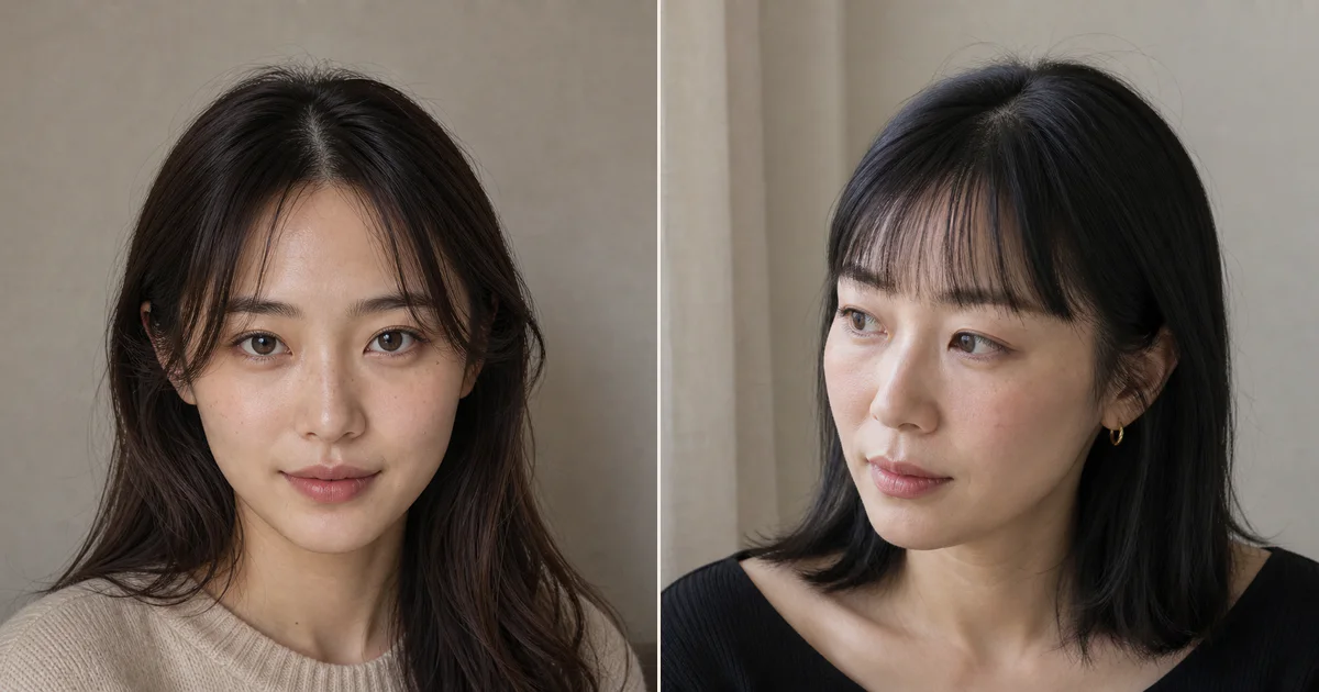 前髪の幅|「黒目外側まで」と「目尻より内側」の違いの編集参考写真