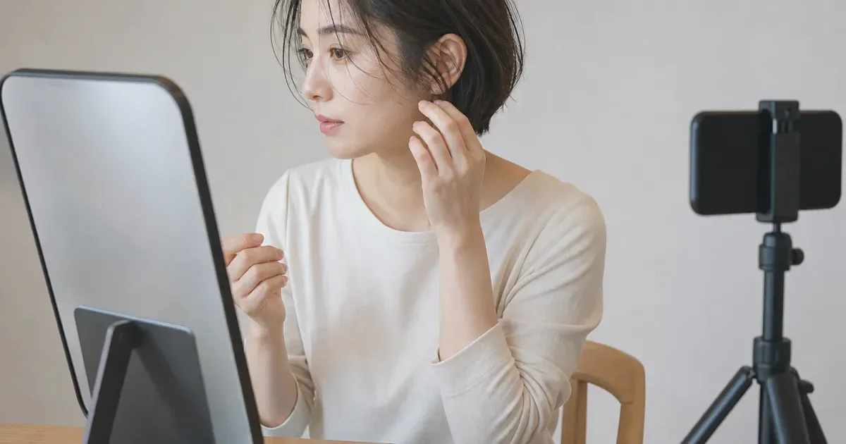 顔まわりの短い毛が浮くとき、次の美容室までに確認する順番の編集参考写真