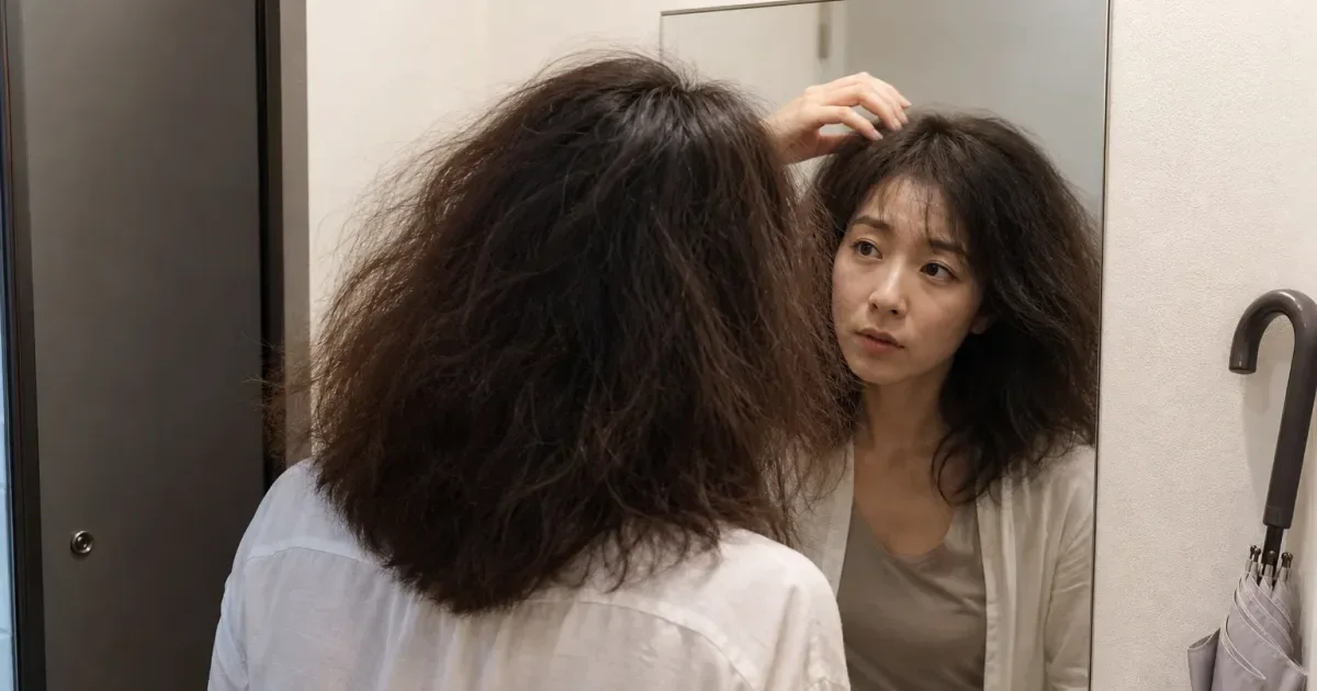 表面の広がりが気になるとき、湿気のある日に確認する順番の比較用編集写真
