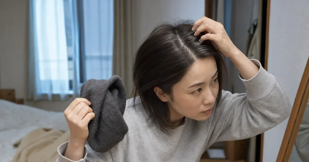 帽子の後に根元がつぶれるとき、朝の5分で確認する順番の編集参考写真