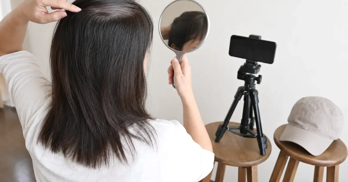 帽子の後に根元がつぶれるとき、次の美容室までに確認する順番の比較用編集写真