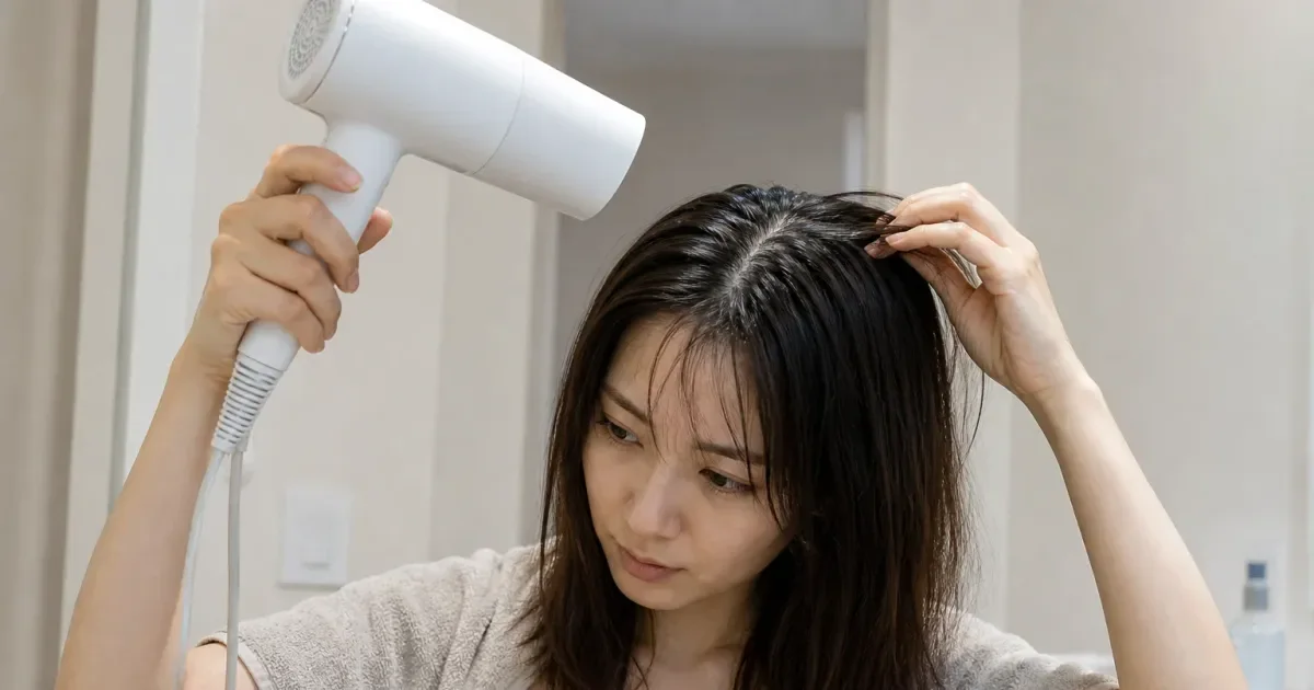 根元だけ重く見えるとき、洗った直後から確認する順番の比較用編集写真
