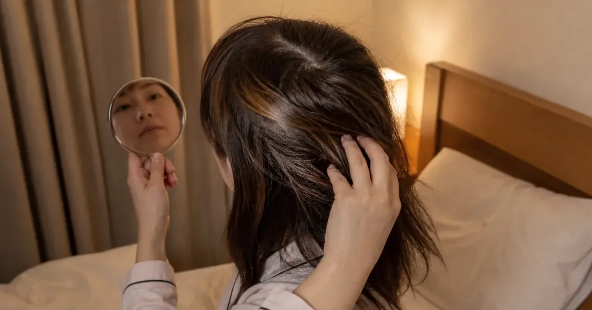 起きたとき後頭部が乱れるとき、寝る前に確認する順番の比較用編集写真