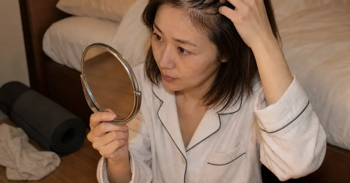 運動後に根元がまとまるとき、寝る前に確認する順番の編集参考写真