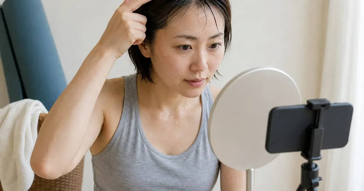 運動後に根元がまとまるとき、次の美容室までに確認する順番の編集参考写真