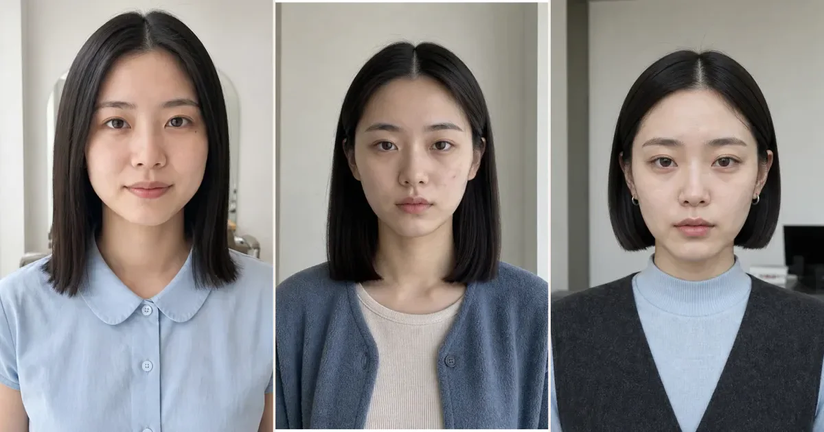 長さを限定せず、センター分けを基準にしたいときの3案の比較用編集写真