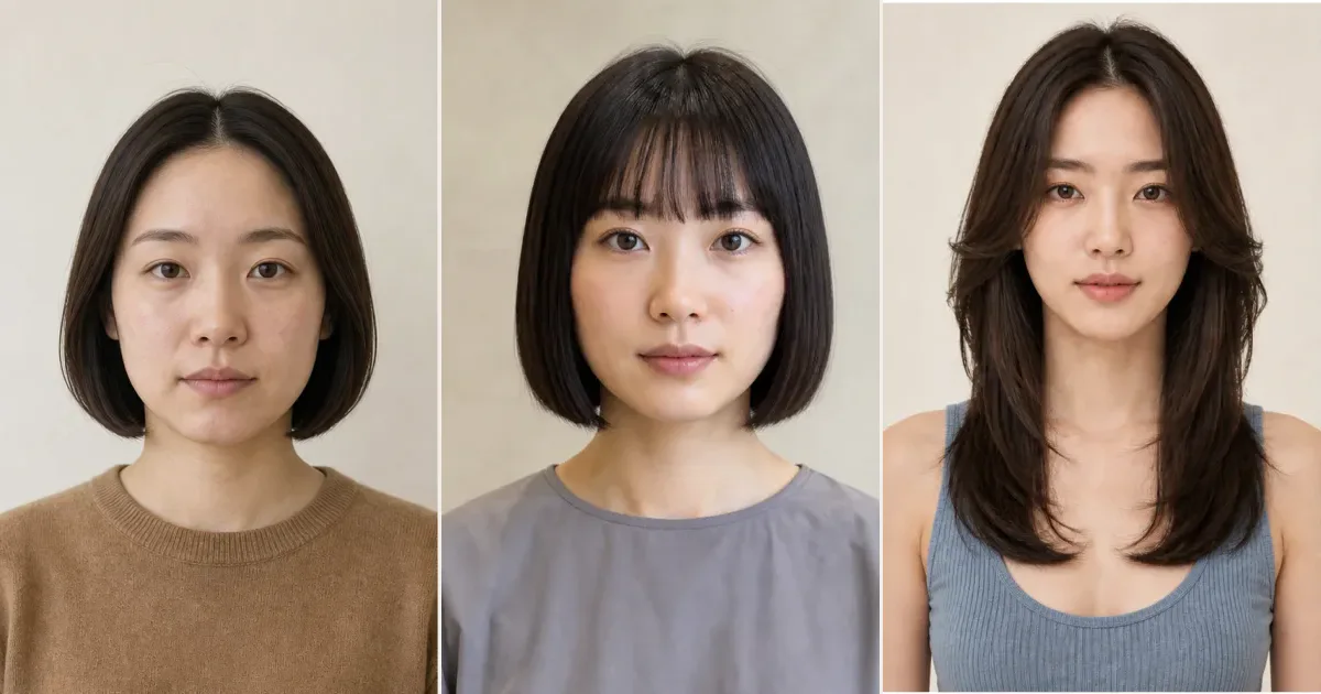 長さを限定せず、アイロンに頼りすぎたくないときの3案の比較用編集写真