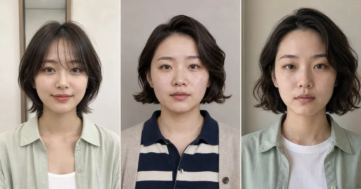 ボブで、頬骨まわりをつなぎたいときの3案の編集参考写真