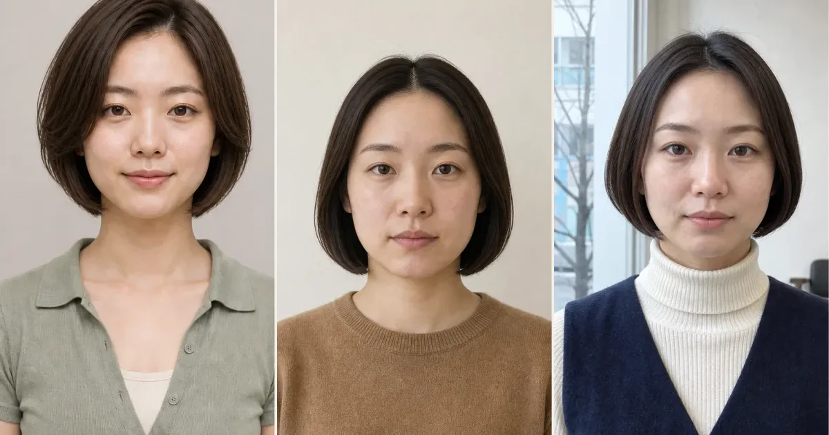 ボブで、伸びても輪郭が急に崩れにくい方向を見たいときの3案の編集参考写真