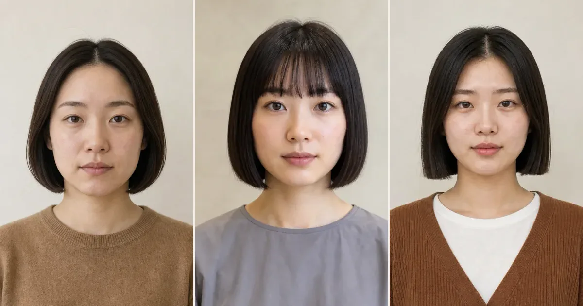ボブで、アイロンに頼りすぎたくないときの3案の比較用編集写真