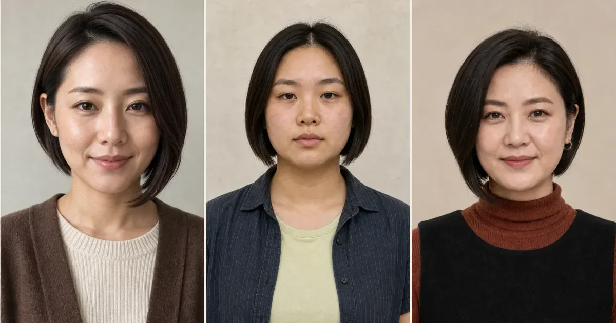 ボブで、朝のセットを短くしたいときの3案の比較用編集写真