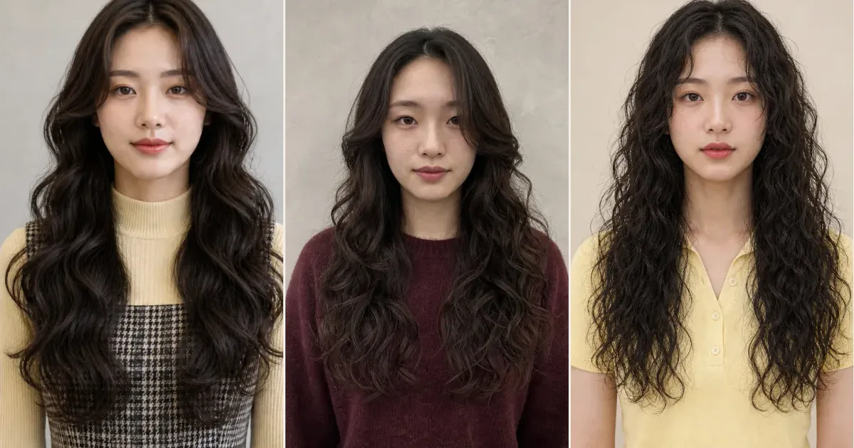 ロングで、細かなカールを活かして見せたいときの3案の編集参考写真