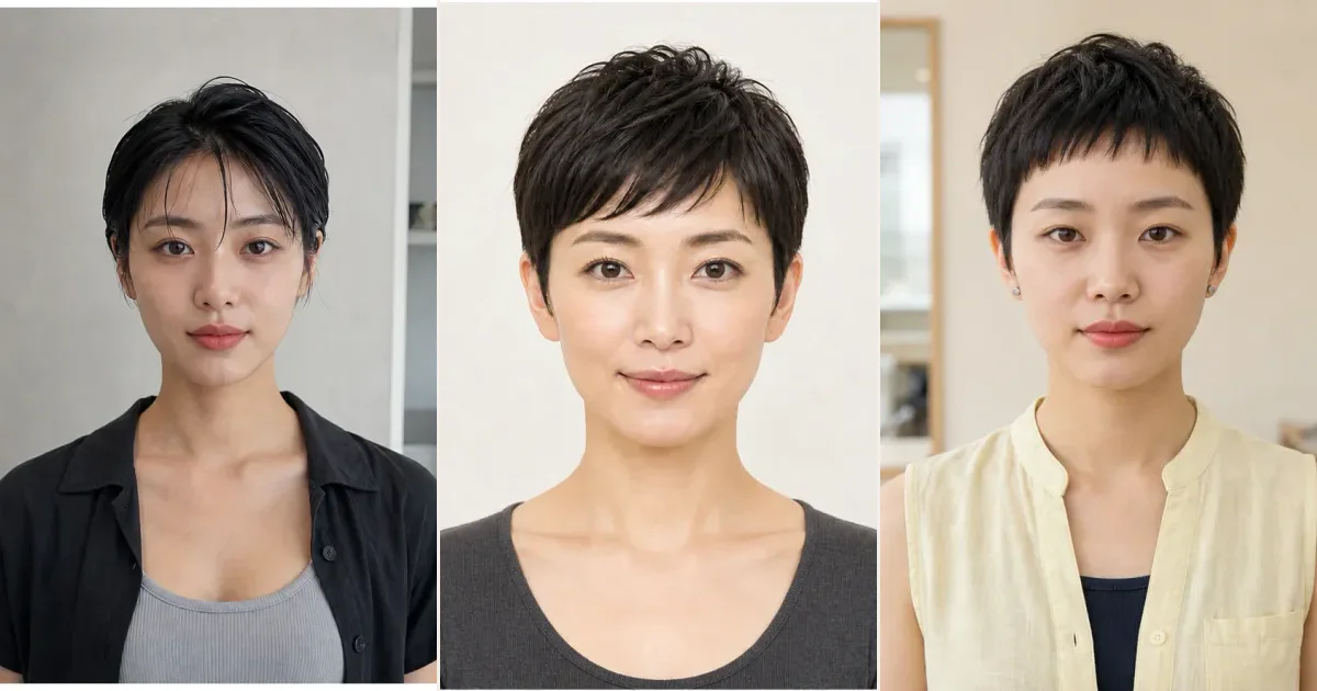 ショートで、横の広がりを抑えて見せたいときの3案の比較用編集写真