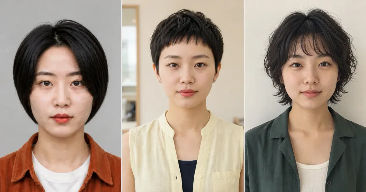ショートで、前髪を主役にしたいときの3案の比較用編集写真