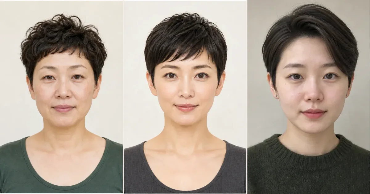 ショートで、伸びても輪郭が急に崩れにくい方向を見たいときの3案の比較用編集写真