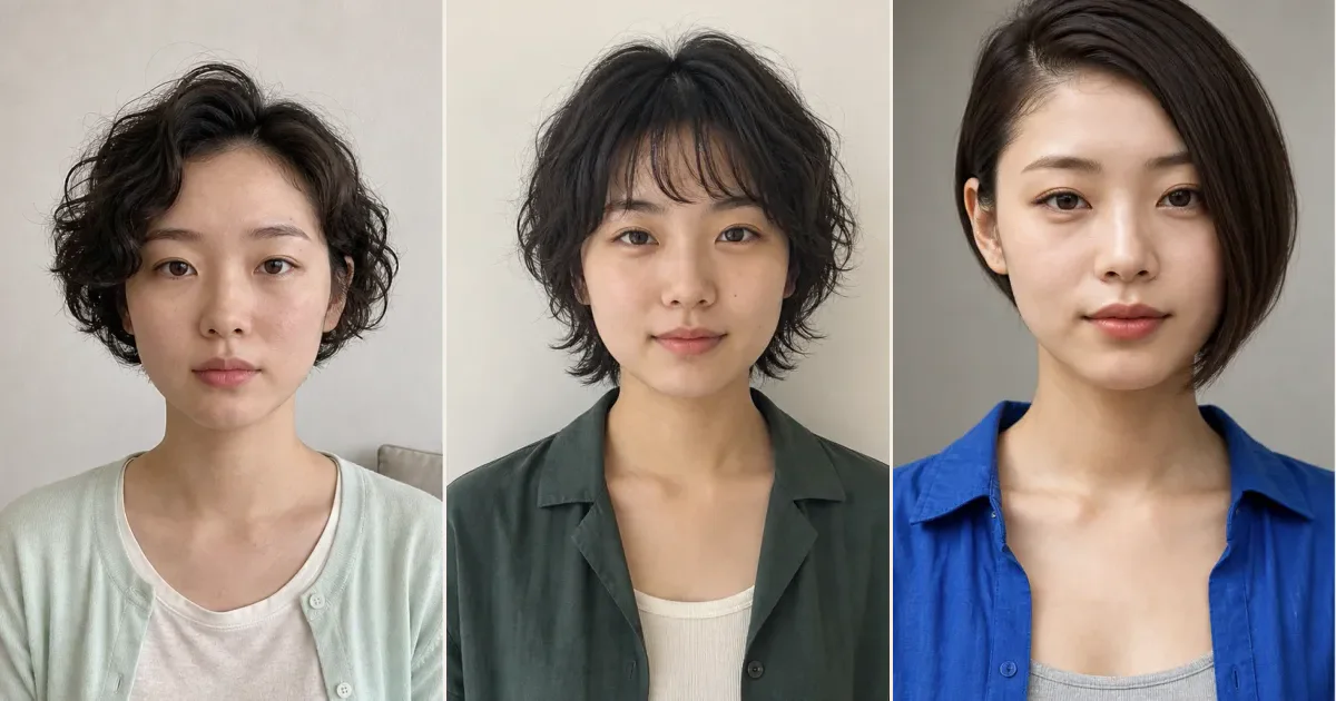 ショートで、長さを大きく変えず印象を変えたいときの3案の比較用編集写真