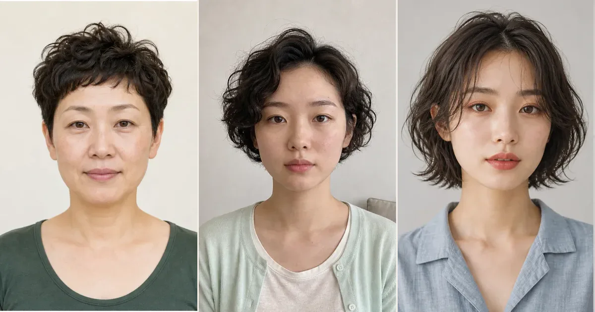 ショートで、毛先に動きを出したいときの3案の比較用編集写真