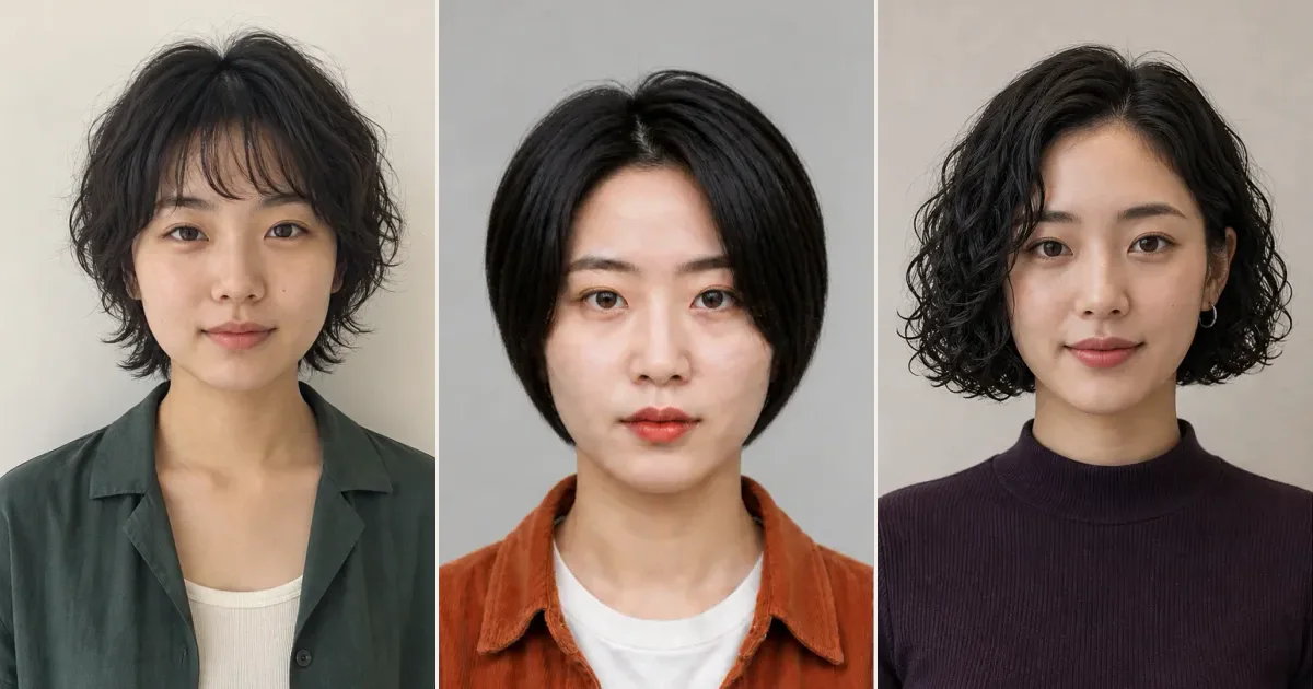 ショートで、丸みのある輪郭を残したいときの3案の編集参考写真