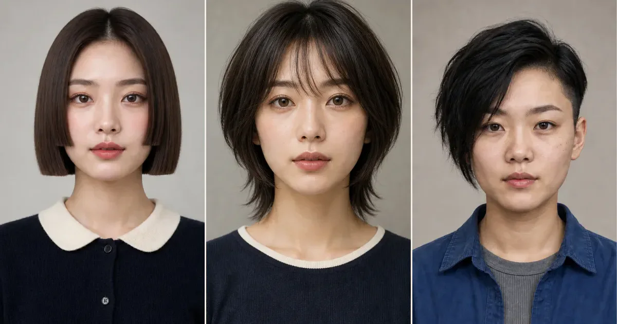 ショートで、直線的な毛先を見せたいときの3案の比較用編集写真
