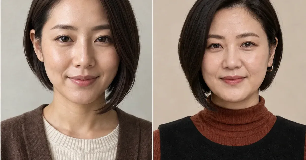 前下がりショートボブとスタックドボブの違いの比較用編集写真