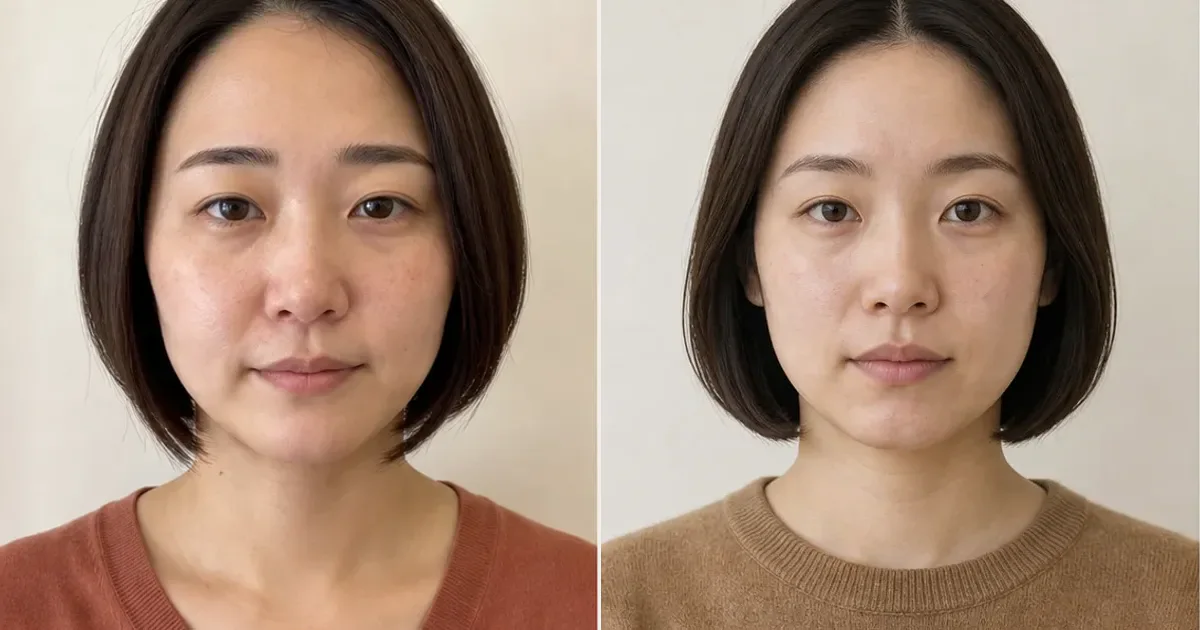 前下がりグラデーションボブとノーバングボブの違いの比較用編集写真