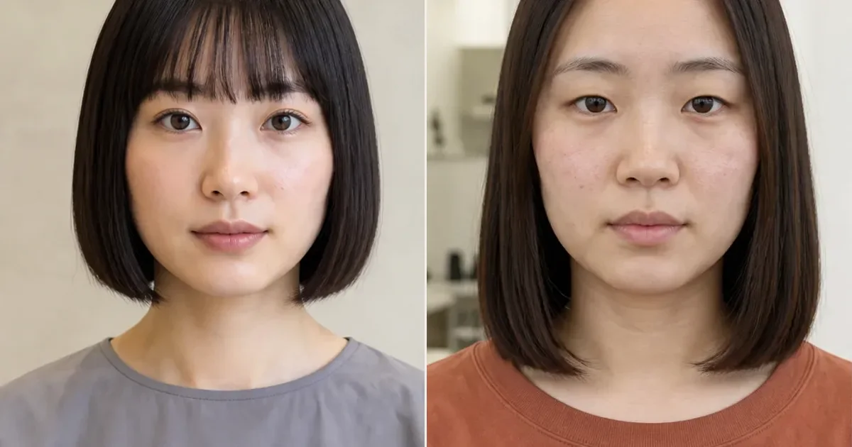 フルバング・切りっぱなしボブとブラントワンレングスロブの違いの編集参考写真