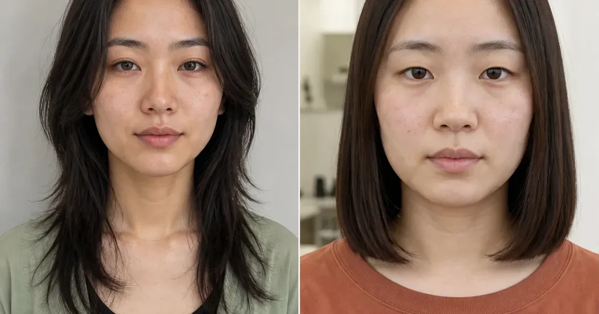 大人セミロングレイヤーとブラントワンレングスロブの違いの編集参考写真
