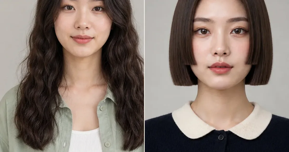 ロング・ソフトクリンプウェーブとコンパクト姫ボブの違いの比較用編集写真