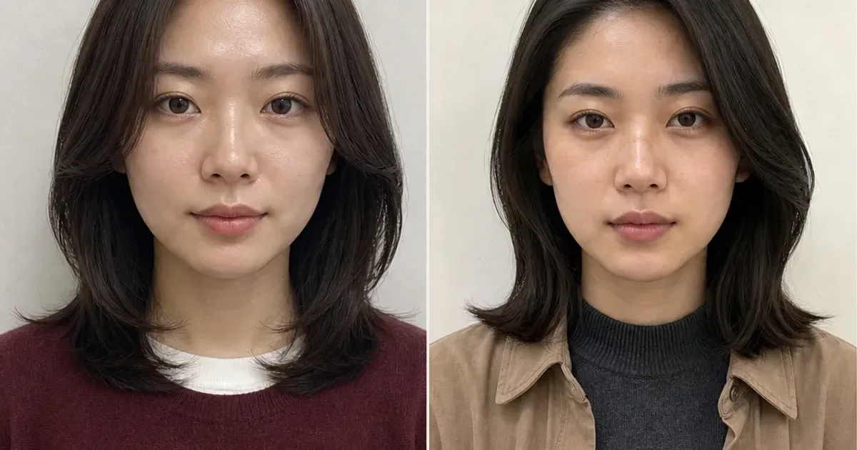 内巻きレイヤーミディとくびれミディの違いの比較用編集写真