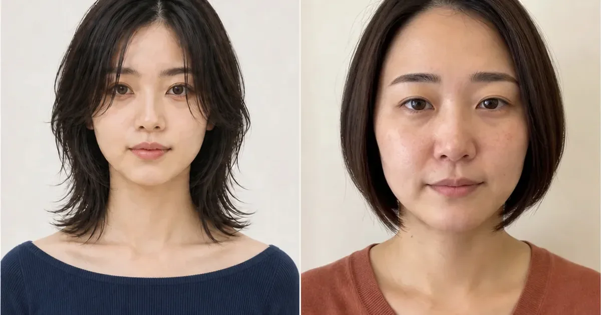 ソフトウルフレイヤーと前下がりグラデーションボブの違いの編集参考写真