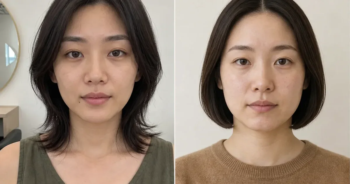 大人の鎖骨レイヤーとノーバングボブの違いの編集参考写真