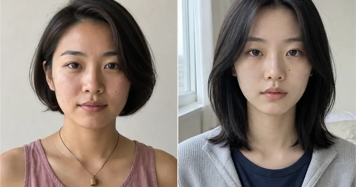ラウンドフレンチボブとエアリー・ミディアムストレートの違いの編集参考写真
