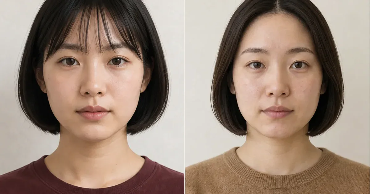 シースルーバング・丸みCカールボブとノーバングボブの違いの比較用編集写真