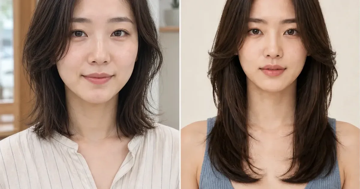 シャギーロブとバタフライレイヤーの違いの比較用編集写真
