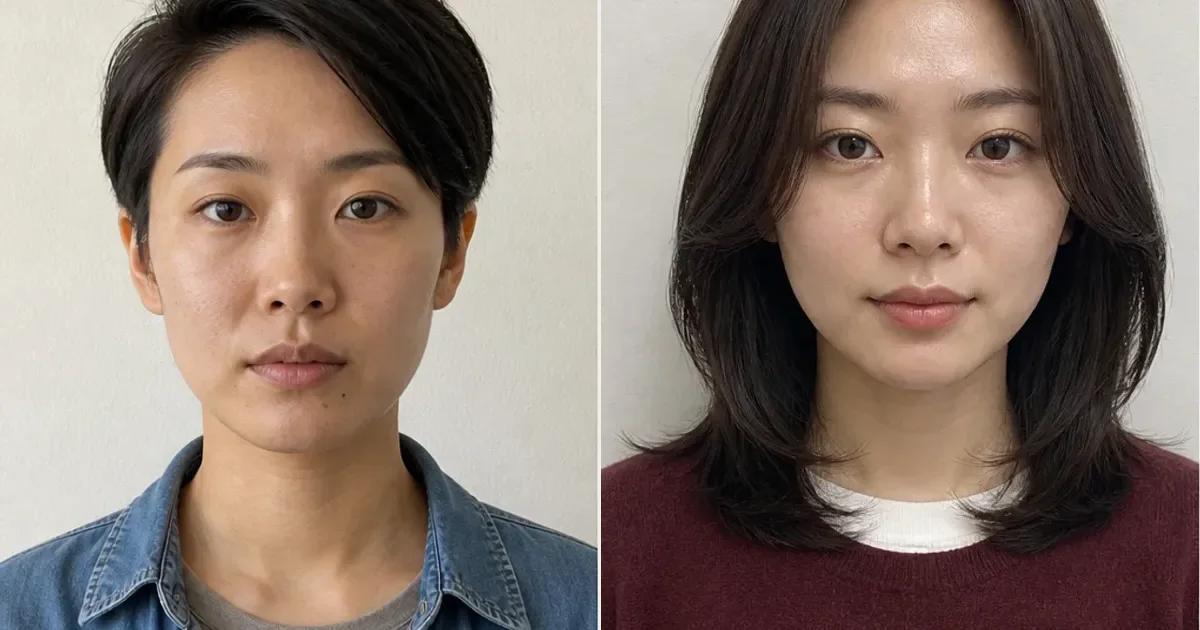 サイドスイープピクシーと内巻きレイヤーミディの違いの編集参考写真