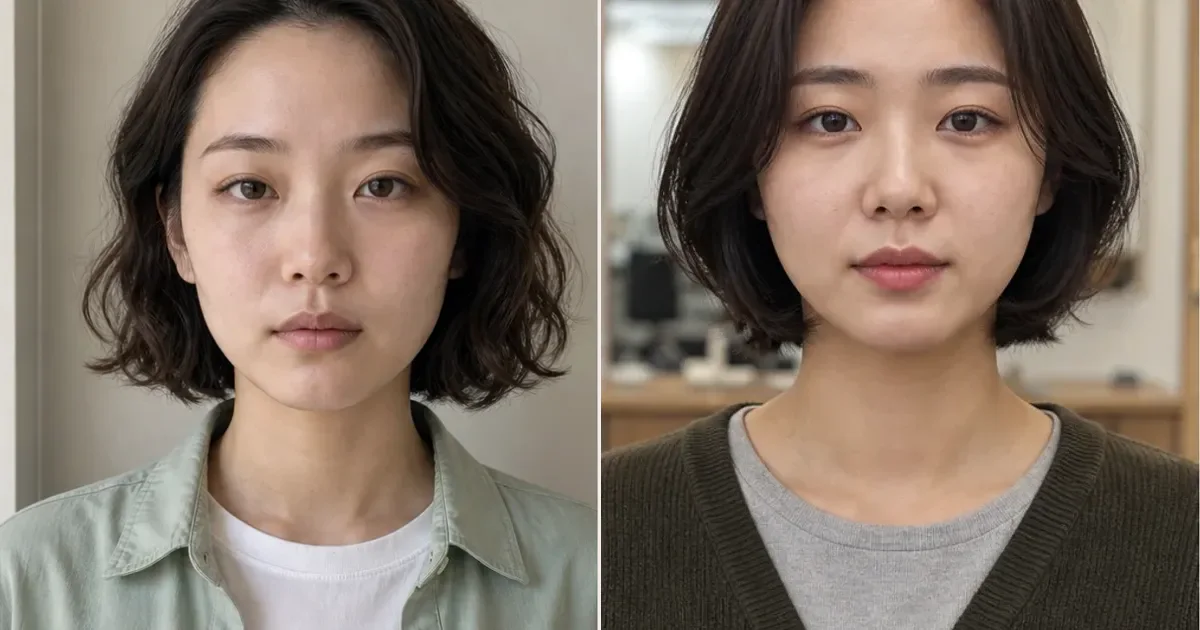 ニュアンスパーマボブと韓国風レイヤーボブの違いの比較用編集写真