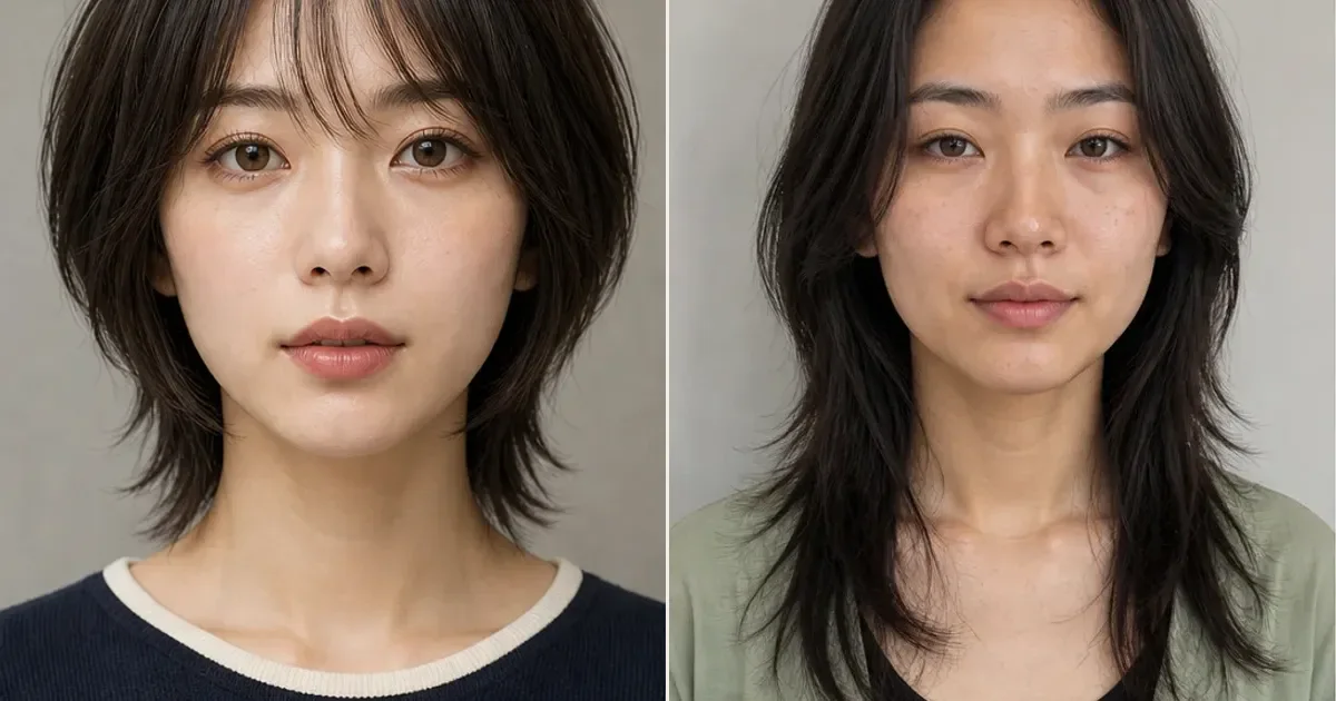 ウルフバングショートと大人セミロングレイヤーの違いの編集参考写真