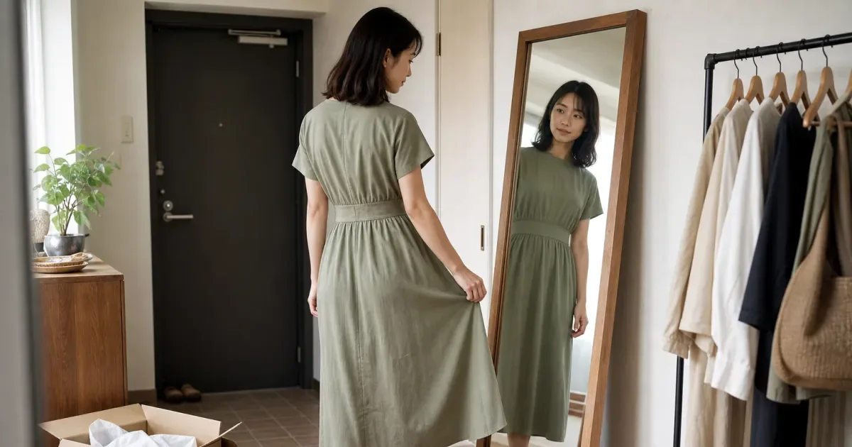 ネットでワンピースを購入する前に、全身で確認する3点の比較用編集写真