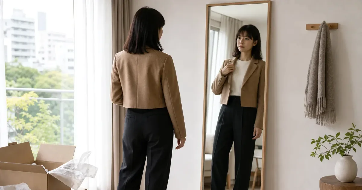 ネットでジャケットを購入する前に、全身で確認する3点の編集参考写真
