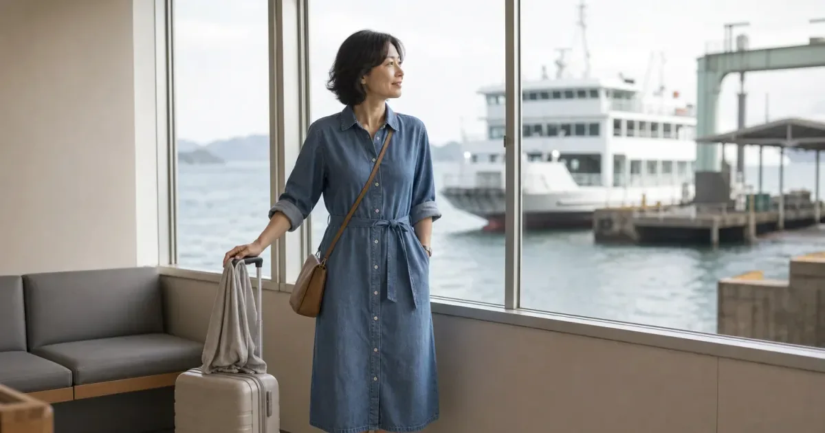 3日間の旅行へ持っていくシャツワンピースを選ぶ前に、全身で確認する3点の比較用編集写真