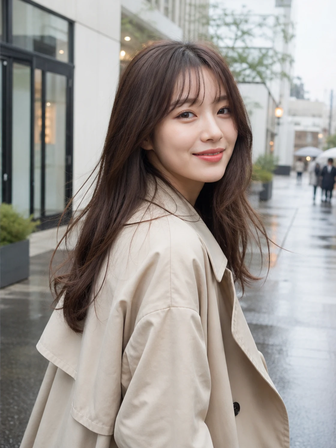 自然な前髪とロングヘアの女性