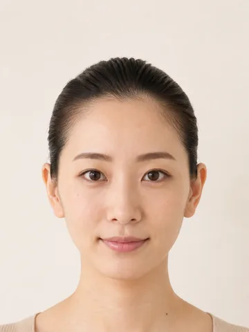 髪をうしろでまとめた正面写真の例