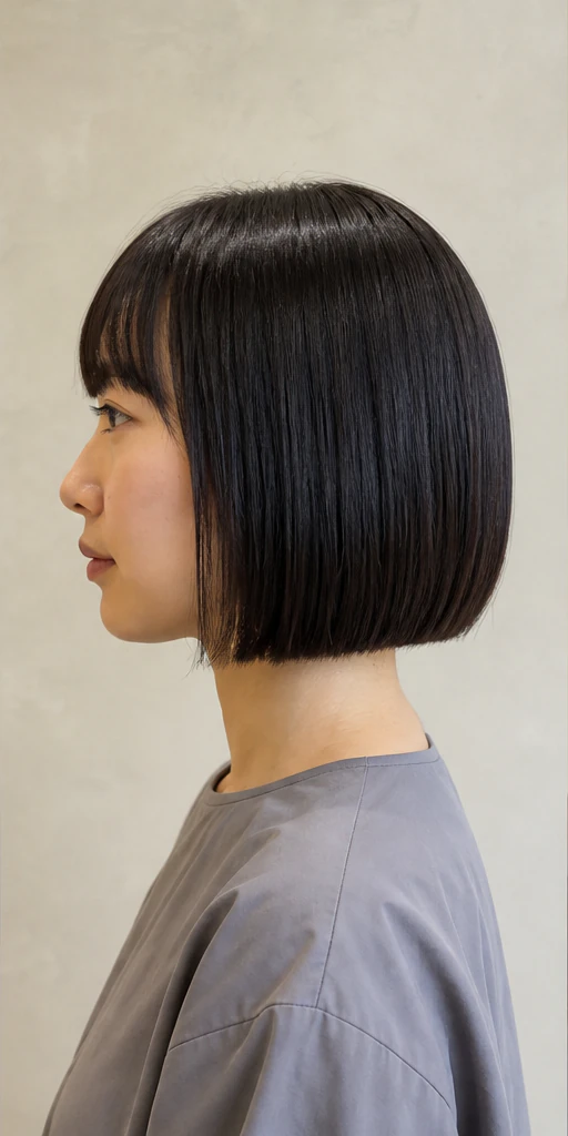 フルバング・切りっぱなしボブの側面ビュー