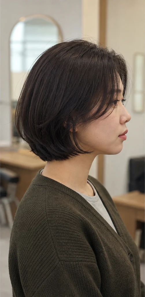 韓国風レイヤーボブの側面ビュー