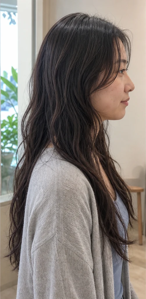 ロングナチュラルウェーブの側面ビュー