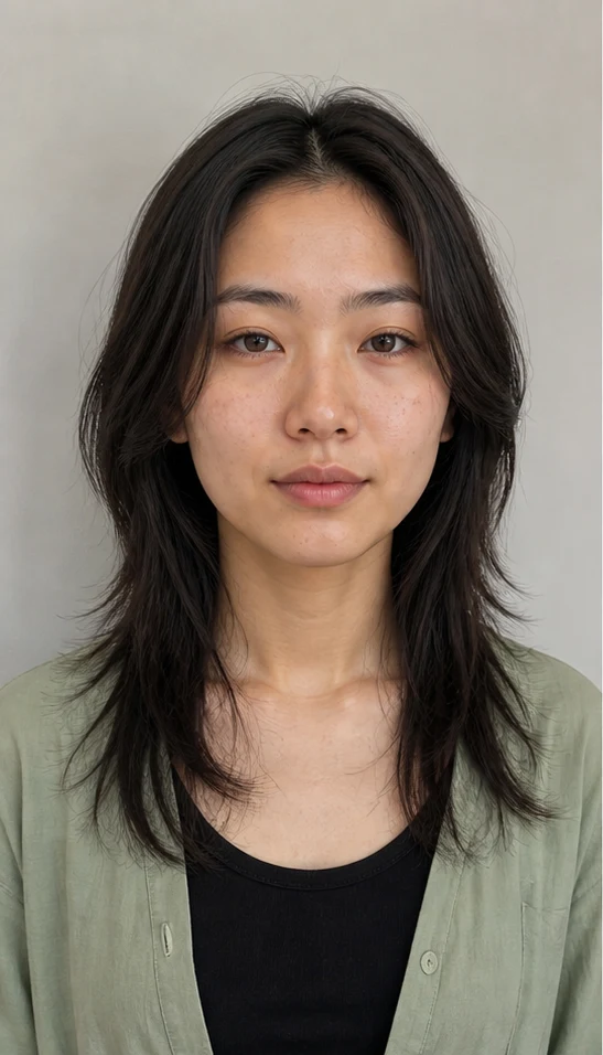 大人セミロングレイヤーの正面ビュー