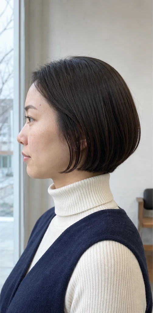 丸みミニボブの側面ビュー